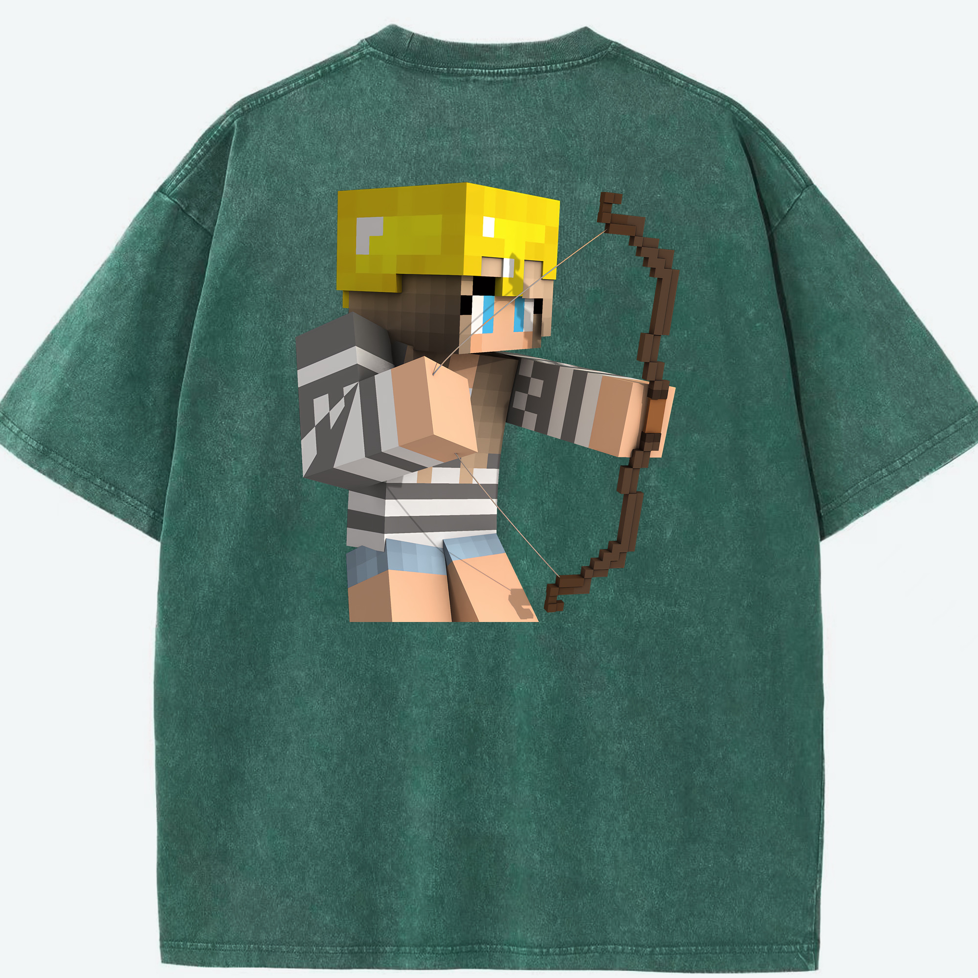 （画像用） マインクラフト ブロックの世界 Minecraft MC Block world 綿100% ヴィンテージ風 半袖Tシャツ（背面プリント）